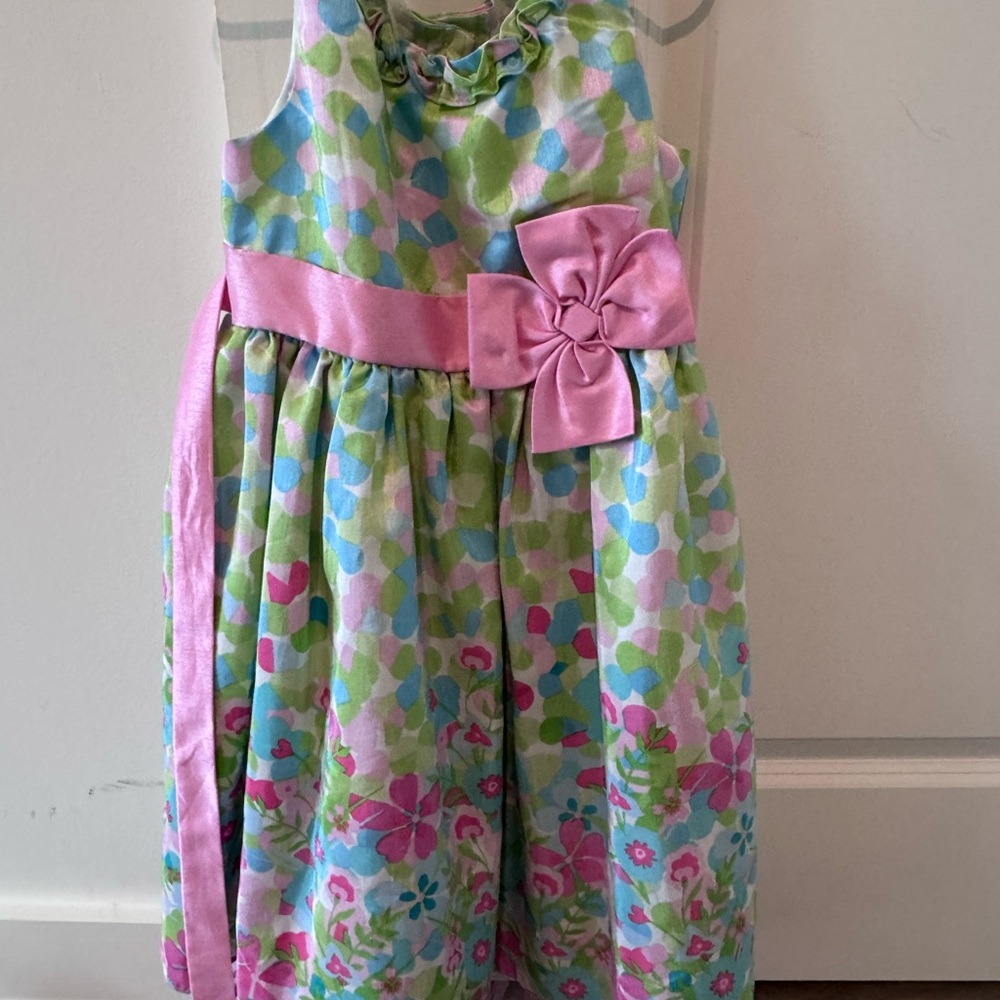 Jona Michelle Pink and Green Floral Kids Formal Dress